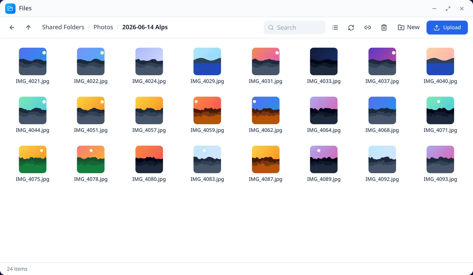 Files showing a photo album in grid view with thumbnails